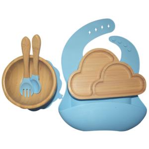 China BPA Free Baby Silicone Products Plate Set Elephant Wooden Silicone Suction Plate Set on sale