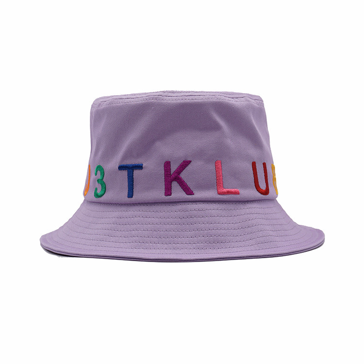 China Purple 100% Cotton Bucket Hat Wholesale 3D Embroidered Bucket Hat For Women on sale