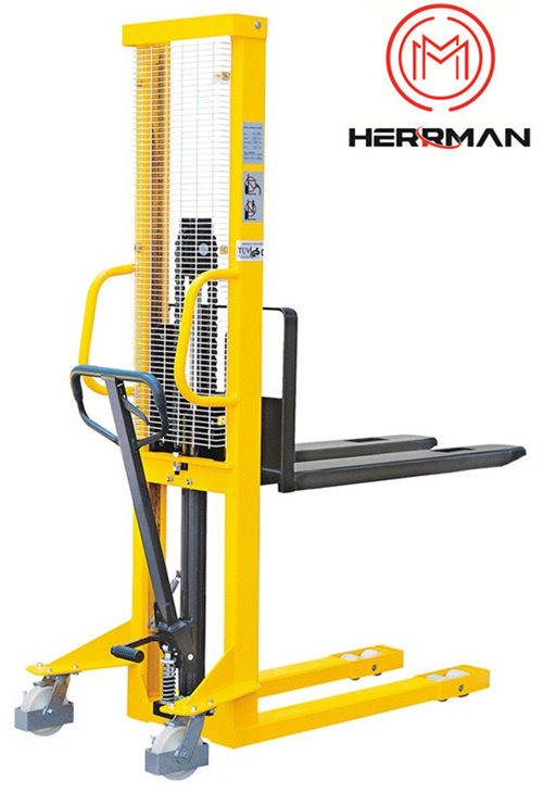 China Manual Hydraulic 500 1000 1500kg capacity  lowed fork height 90mm Pallet Stacker on sale