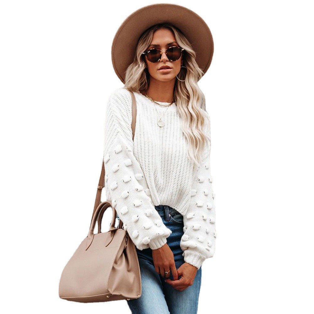 China White Women'S Pullover Sweaters Long Sleeve Crewneck Knitted Soild Top on sale