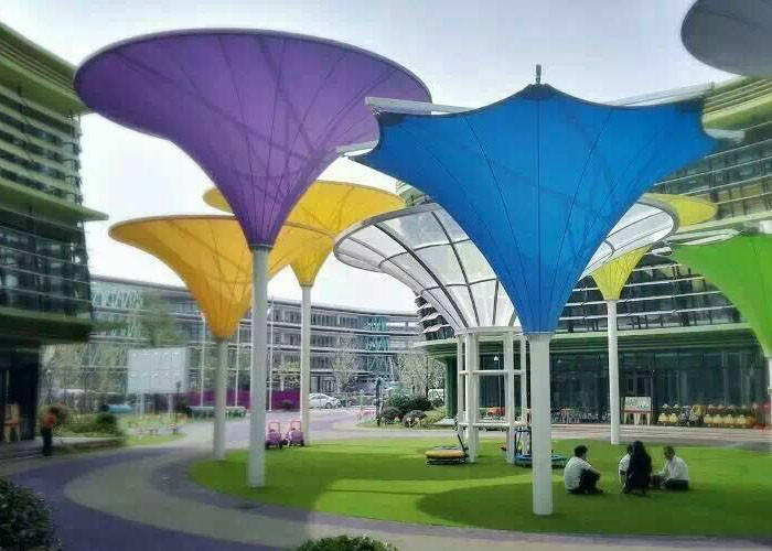 China Colorful Tensile Fabric Structures , Roof Shade Structures For Park Shade Metal Frame on sale