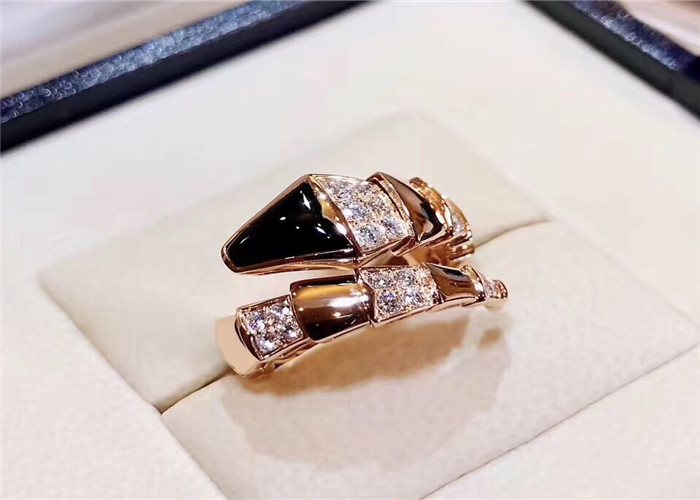 Best Handmade 18K Gold Diamond Jewelry Bulgari / Bulgari Snake Ring With Black Onyx wholesale