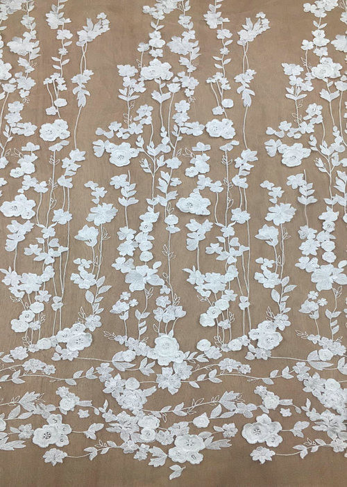 China Ivroy Color French 3D Floral Lace Fabric , High End Wedding Lace Fabric By The Yard on sale
