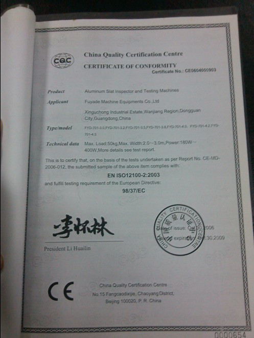 Dongguan City Bofeng Machinery CO.,LTD Certifications