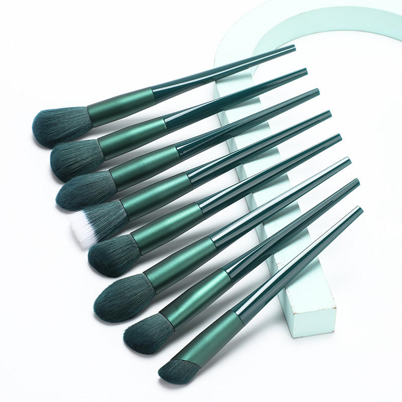 China Plating Handle Matte Green High End Makeup Brush Set 16.8cm  Total Length on sale