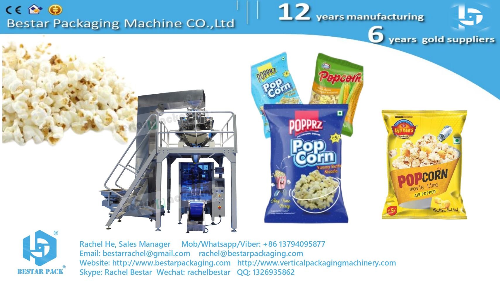 China Vertical form fill seal packaging machine for popcorn with 10 heads weigher on sale