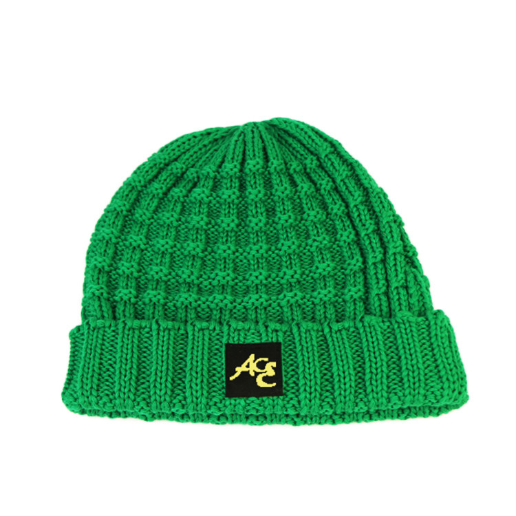China High Quality ACE Factory Price ODM OEM Solid Green Color Unisex Adjustable Custom Logo Beanies Knitted Cap on sale