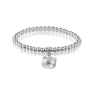 China 5mm Sterling Silver Beads Bracelet with 925 Silver Cat Charm 6.5 inches (B120703) on sale