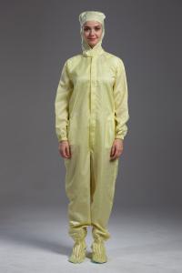 Best Antistatic ESD autoclavable hooded yellow color coverall with shoes cover for class 100 cleanroom wholesale