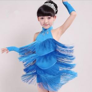 Best New style children tassel Latin dance costumes performing dress uniforms girls dance suit wholesale