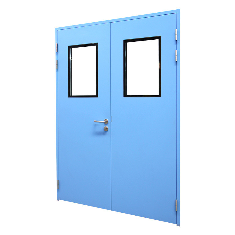 Cheap Blue Dust Free Steel Plate Automatic Swing Double Cleanroom Door for sale
