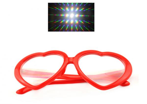 Cheap Red Heart Frame Plastic Diffraction Fireworks 3D Rainbow Glasses For Party for sale