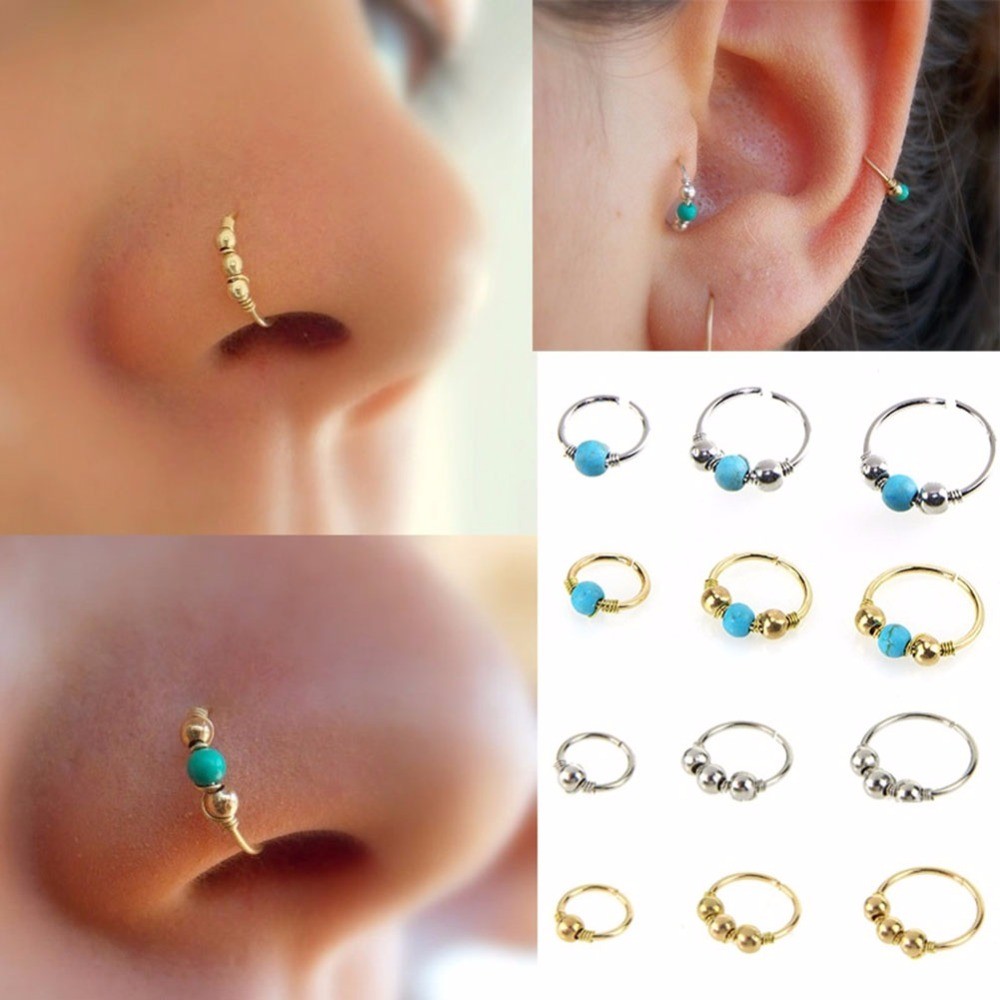 China Fashion Retro Round Beads Nose Ring Nostril Hoop Body Piercing Jewelry on sale