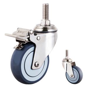 100mm Silent TPR Stainless Steel Casters M12 Threaded Stem Double Lock Medical Castors Supplier YLcaster