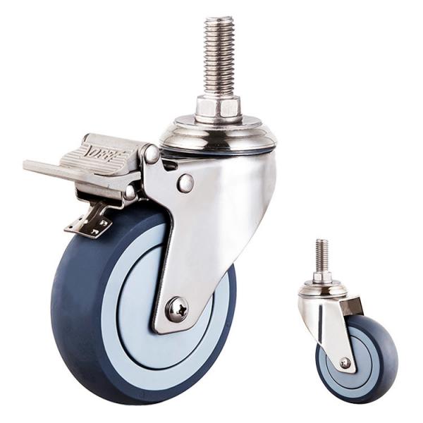 Cheap 100mm Silent TPR Stainless Steel Casters M12 Threaded Stem Double Lock Medical Castors Supplier YLcaster for sale