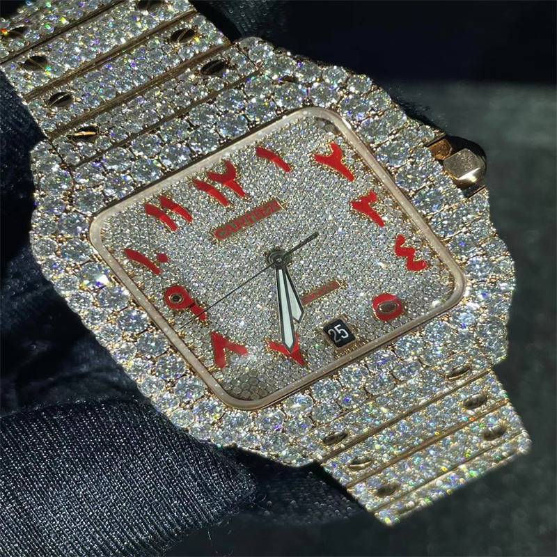 Cheap Santos OEM Moissanite Watch OEM Hand Setting Dial Diamond Watch for sale