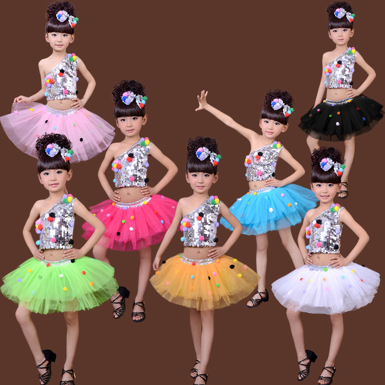 Best New style girl's sequins jazz performance stage dance costumes bitter fleabane gauze skirt wholesale