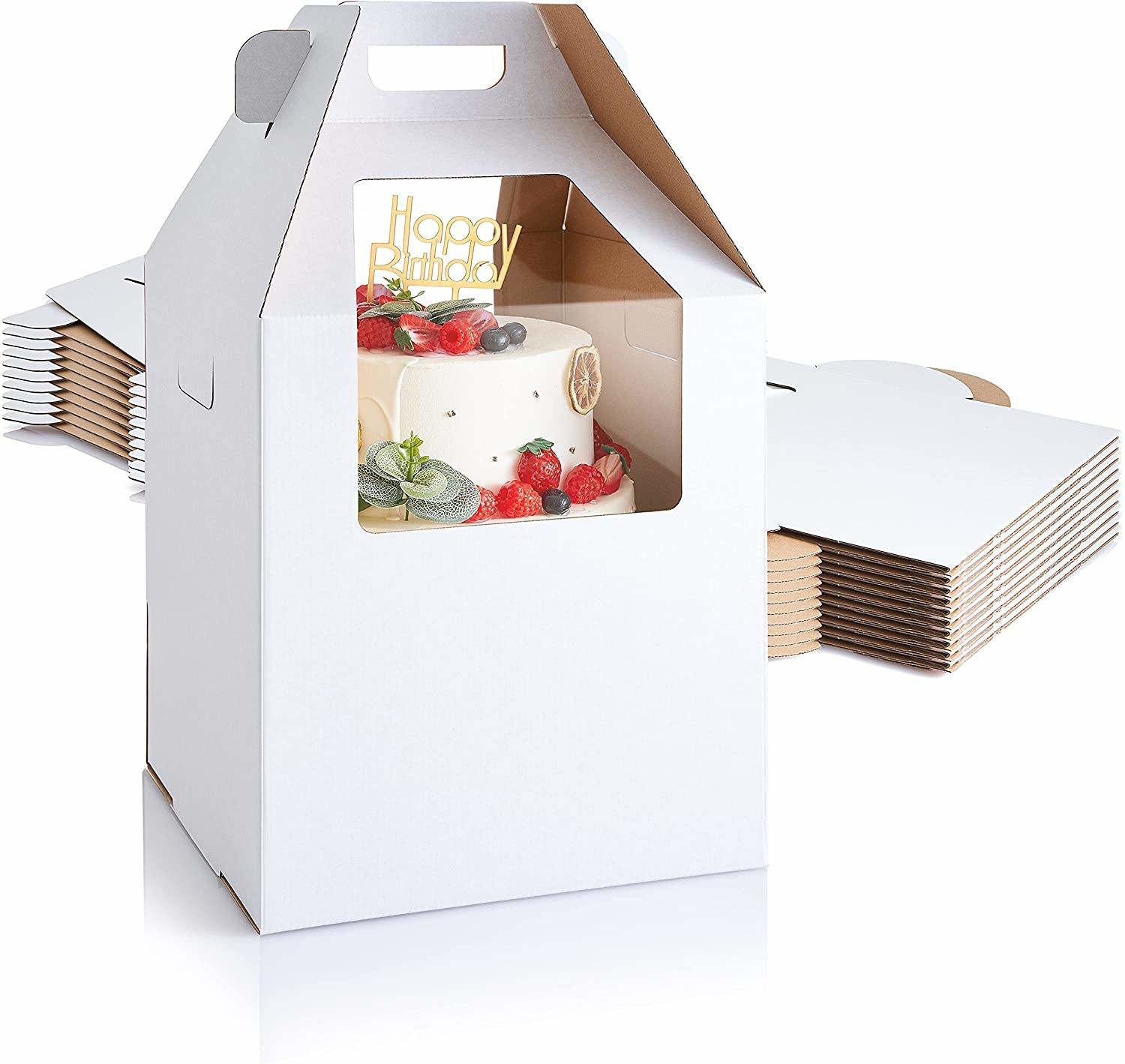 China Corrugated Wedding Tall Custom Cake Box Packaging With Two Window on sale