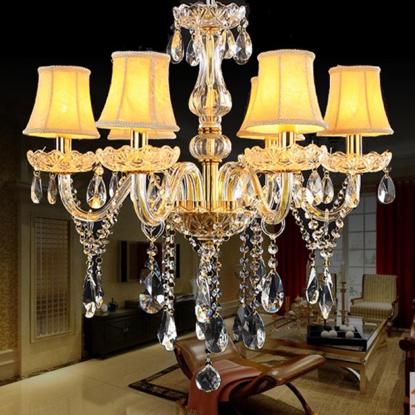 Cheap Gold candelabra crystal chandelier with lamp shades (WH-CY-36) for sale