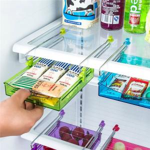 China Fridge Organizer Space Saver Shelf Plastic Refrigerator Storage Box Freezer Shelf Holder Sliding Drawer on sale