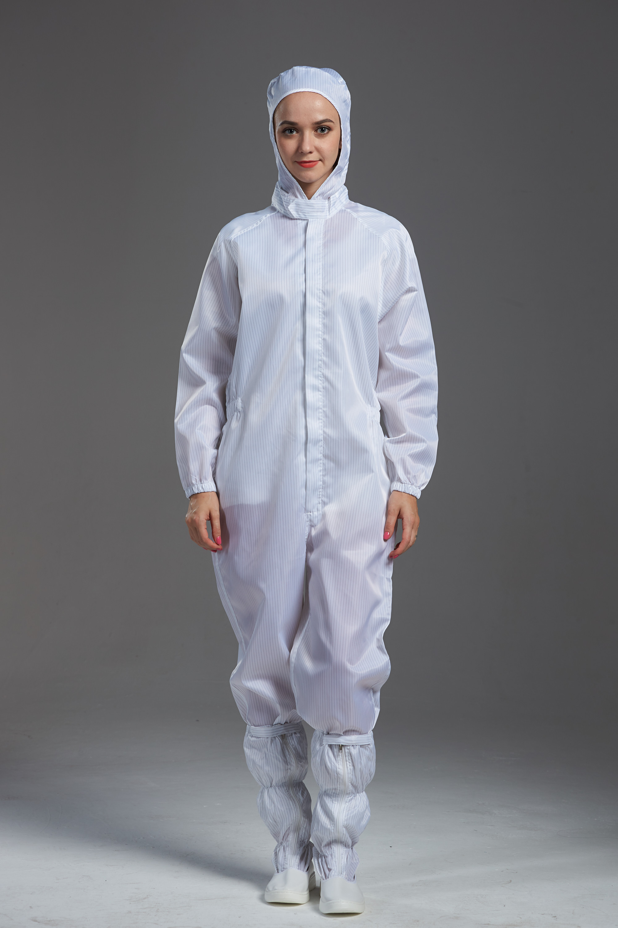 Best Conductive fiber Cleanroom workwear Antistatic ESD white color Long Sleeve Overall with hood wholesale