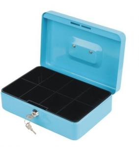 China Factory Sales Blue Color 10 Metal Cash Box With  Key Lock Money Coin Safe Box on sale