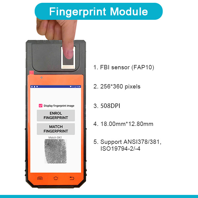 Best HFSecurity FP09 Android NFC Thermal Printer NFC Terminal FBI Certified Fingerprint Smartphone wholesale