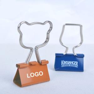 China Creative bear head shaped handle long tail clip metal ticket holder clip 25MM logo customized on sale