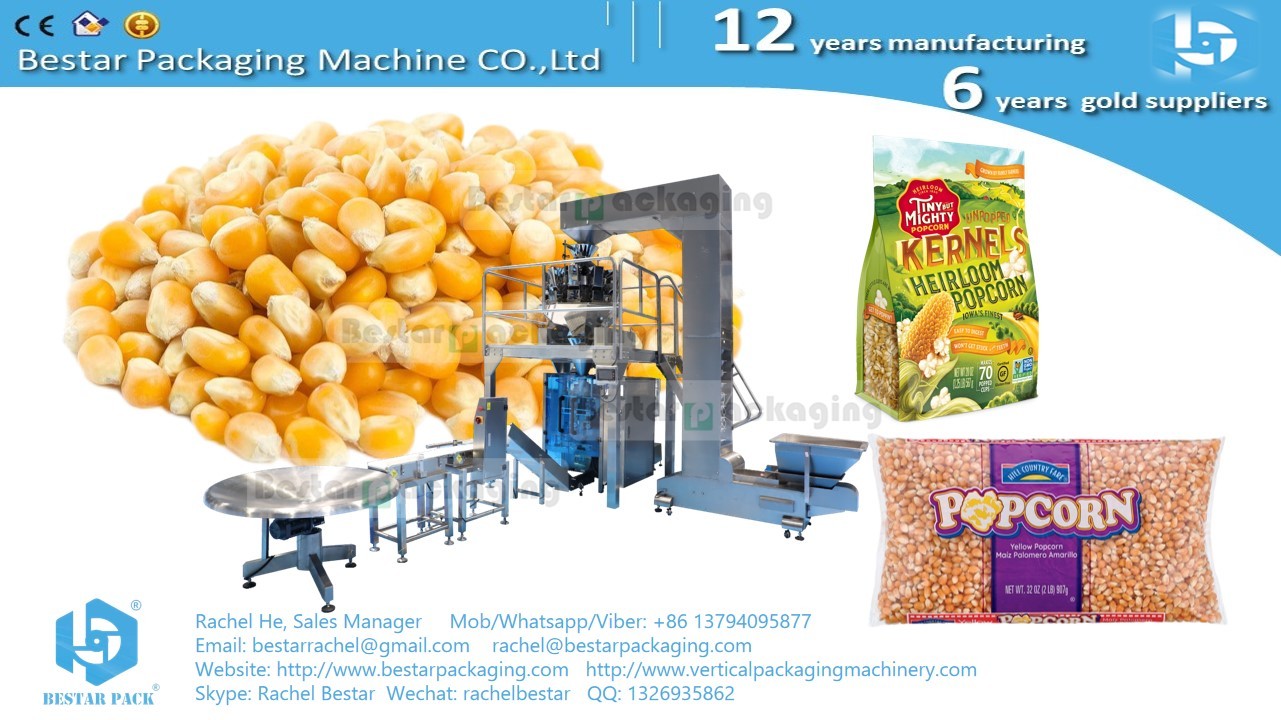 China Popcorn kernels automatic packing machine with weighing, printing and labeling BSTV-550AZ on sale