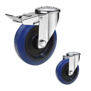 China 8 Inch Blue Bolt Hole Swivel Rubber Rigid Caster Thermoplastic 400kg With Brake on sale