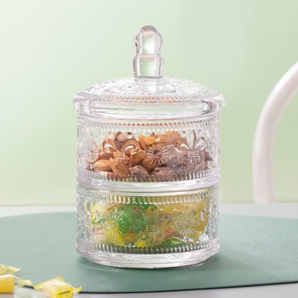 Housewares Stackable Clear Glass Storage Jar 820ml 2 Pieces With Lid