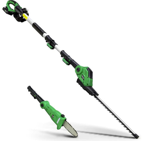 2 In 1 Pole Saw Electrical Long Reach Hedge Trimmer 20V 2Ah