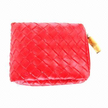 China Woven grain red synthetic leather women's coin purse, customized materials and sizes are accepted on sale