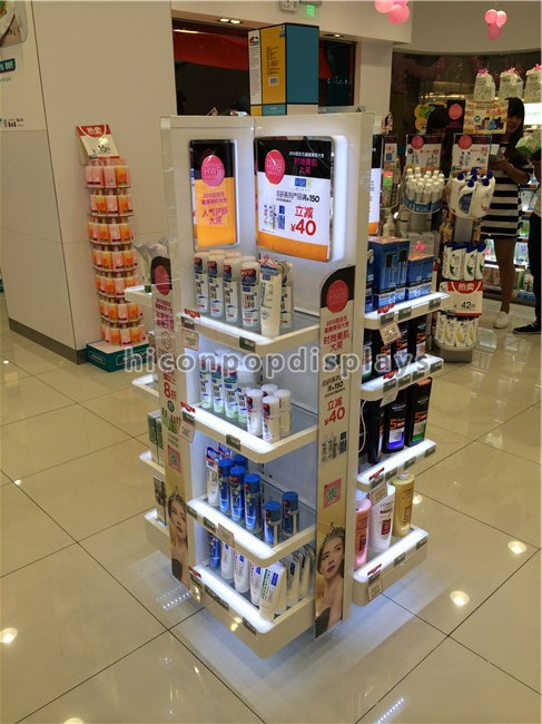 China Cosmetics Display Stand Instore Promotional Lighting Makeup Display Stands on sale