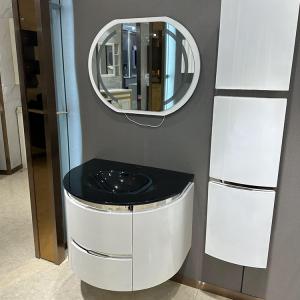 China 70cm PVC Bathroom Cabinets Basin Cabinet With Mirror Glass Sink on sale