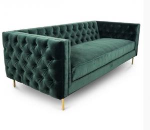 China Home Furniture Living Room Couches 3 Seat Sofa Green Velvet Fabric Upholstered on sale