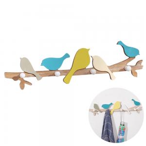 48*13.5cm Child Room Bird Wall Hooks For Coat , Natrual Wooden Crafts Supplies
