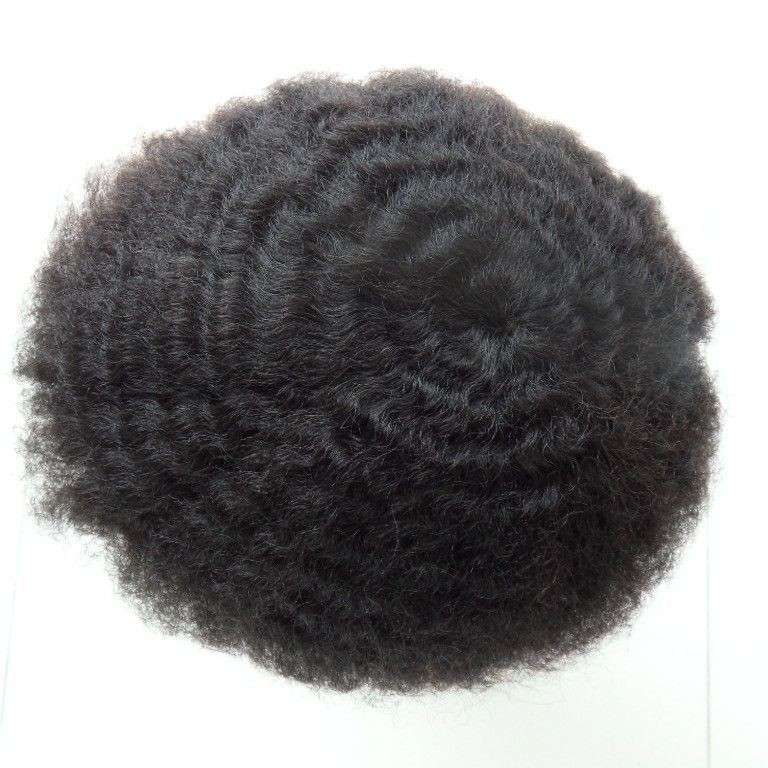 China Brown Color Afro Curly Toupee for Black Men Curly Men's Wig Remy Hair Pieces Brazilian Human Hair Replacement on sale