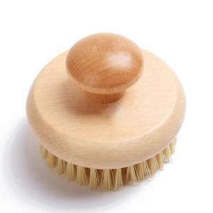 China Exfoliating Natural Bristle Bath Brush Spa Shower Body Massager Round Wooden on sale