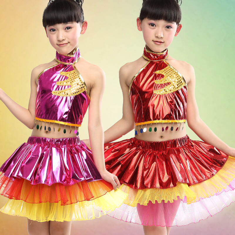 Best Girl's shimmer performance stage dance costumes suit with top and skirt wholesale