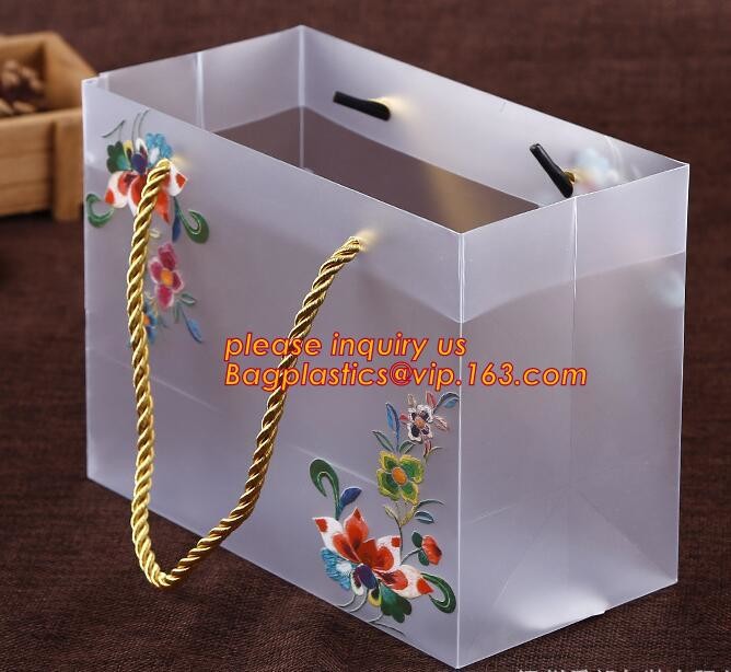 China Customized square shape flower pattern long handle PP gift bag,flower vase, disposable flower plastic bag, plastic folda on sale
