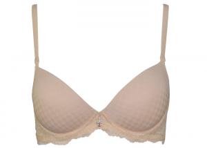 China Beige Stereo Checked Microfiber Fabric Gel Padded Push Up Bra with Molded Cup Bra on sale