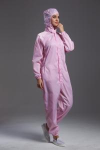 Best Anti Static ESD coverall connect with hood pink color coductive fiber sterilization for workshop wholesale