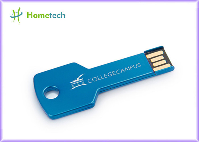 China Blue / Green Metal Key Shaped USB Flash Drive Customized Logo on sale