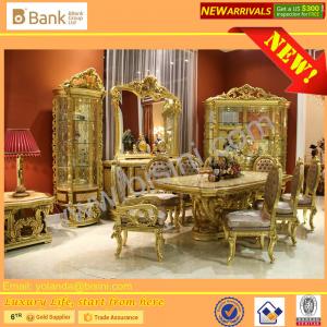 China (BK0109-0010)Luxury Italian Palace Wooden Hand Carved Mother of pearl inlays with gold leafs Long Dining Table and Chair on sale