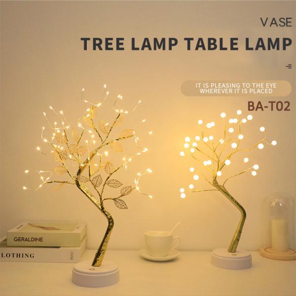Cheap Decorative Copper Wire Tree Shaped Table Lamp DIY LED USB 3D Golden Leaves for sale