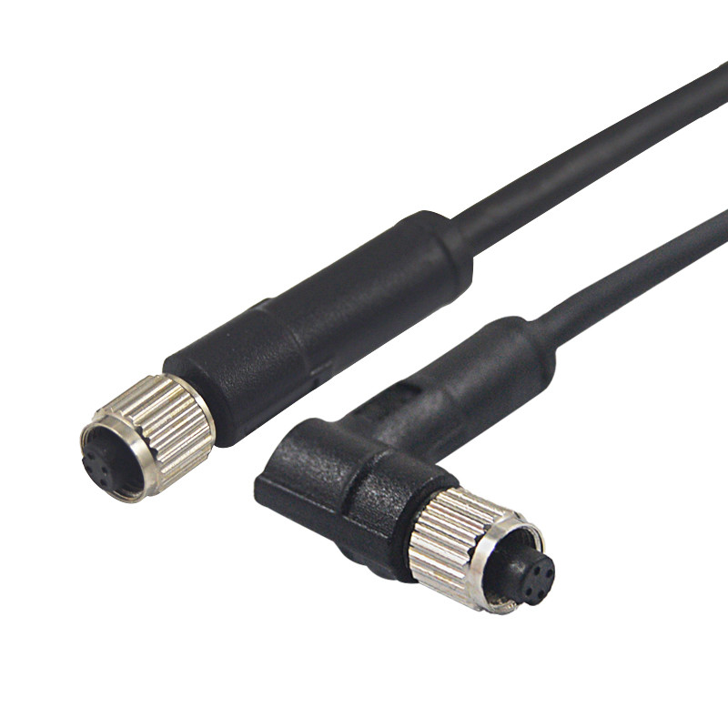 M5 Automation Connector Female 4pins Straight Molded Cable To Right Angle Connector
