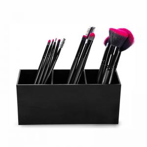 China Clear Makeup Brush Holder Organizer, 3 Slot Acrylic Cosmetics Brushes Storage Box on sale