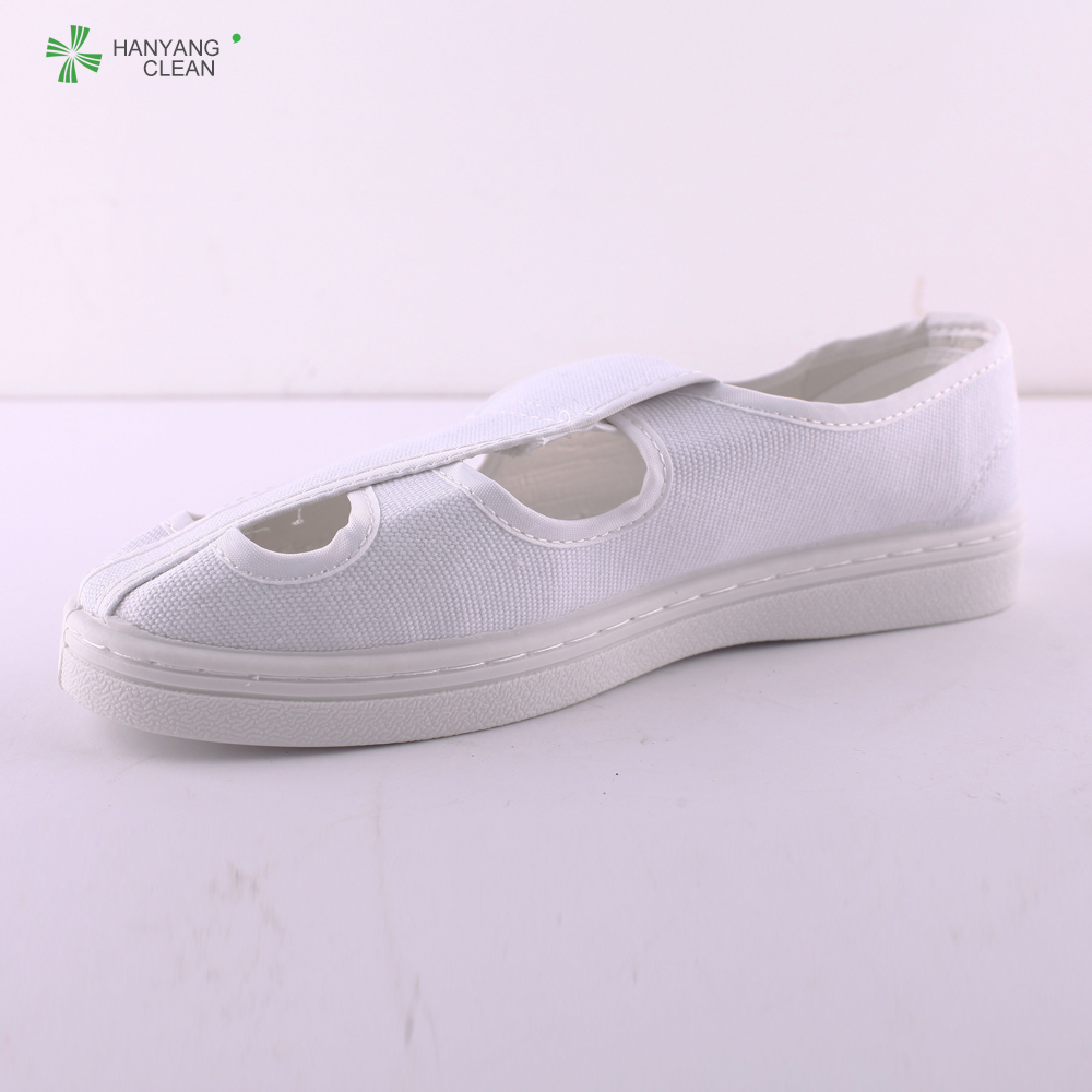 White Canvas Upper ESD Cleanroom Shoes Four Holes CE / ROHS Certification