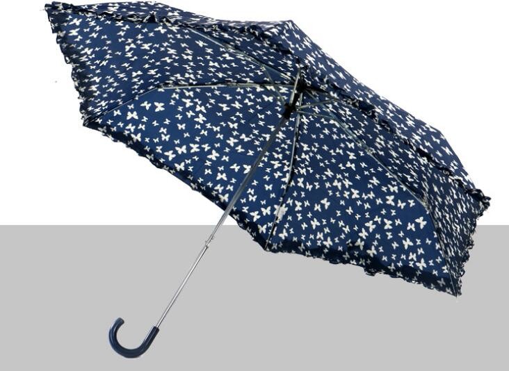 Cheap Flat Compact Sun Protection Umbrella Leather Curved Handle 190T Polyester Fabric for sale